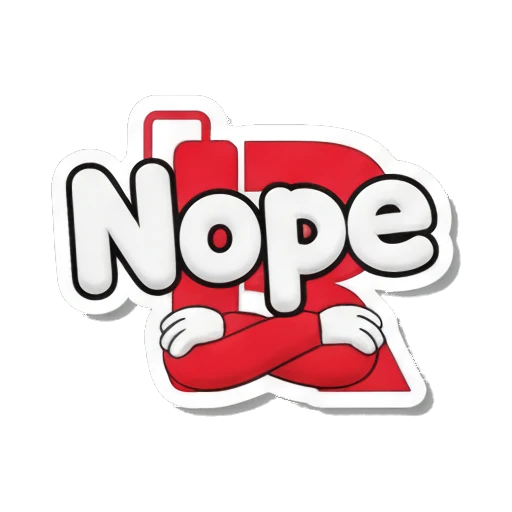 Letter R looking skeptical with crossed arms and text Nope Red Letter R Adventures sticker for expressive chats and social replies.