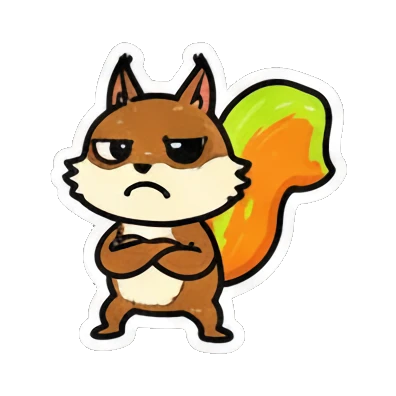 Angry squirrel with crossed arms, frowning. Cute Squirrel Daily Fun sticker for expressive chats and social replies.