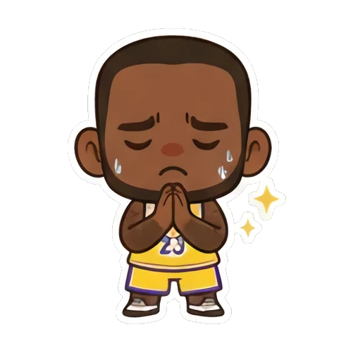 Chibi player praying with closed eyes King of the Court sticker for expressive chats and social replies.