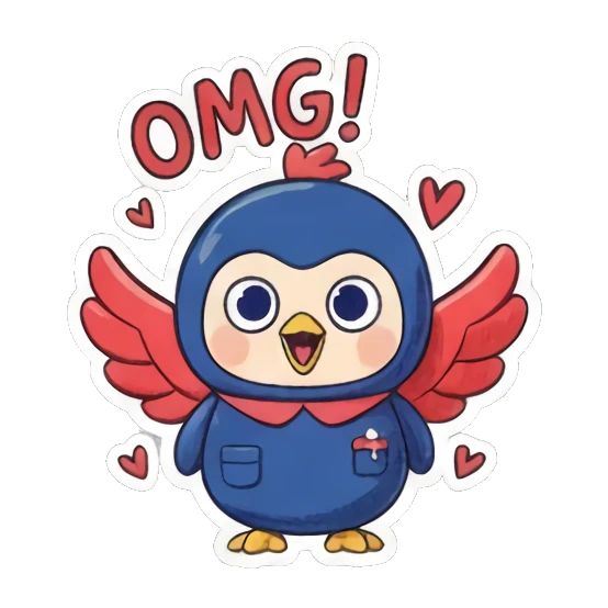 蓝色小鸟大笑OMG Blue Birdie Moods sticker for expressive chats and social replies.