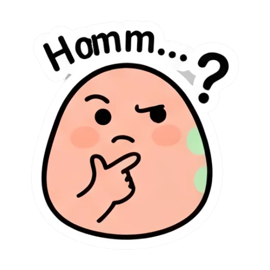 Pensive egg character touching chin with text Homm... Doodle Egg Expressions sticker for expressive chats and social replies.