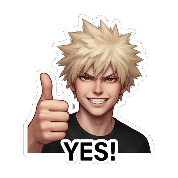 Spiky hair boy giving a enthusiastic thumbs up with a grin. Spiky Hair Anime Boy Expressions sticker for expressive chats and social replies.