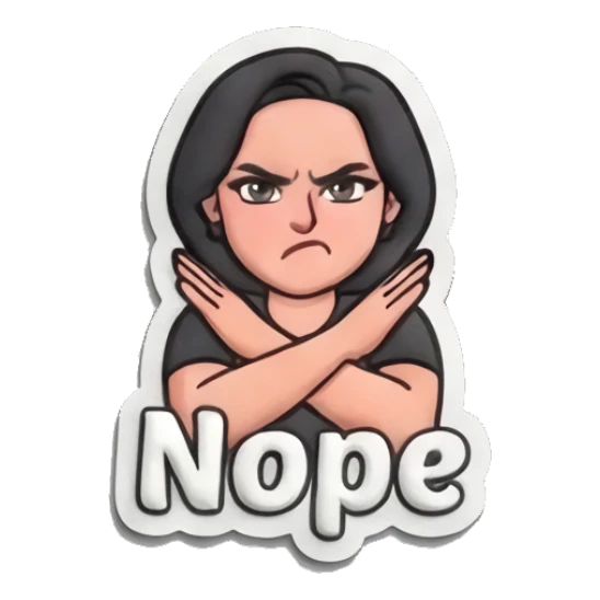 Girl crossing arms in disagreement with Nope text Puff Print Girl Daily sticker for expressive chats and social replies.