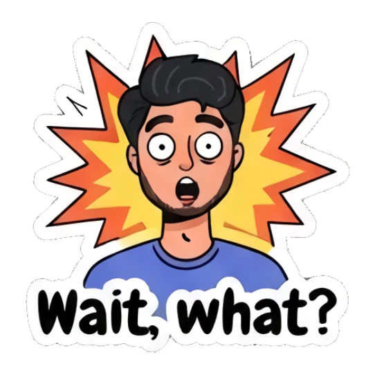 Shocked young man with explosion background and text Wait what Daily Life of a Cool Guy sticker for expressive chats and social replies.