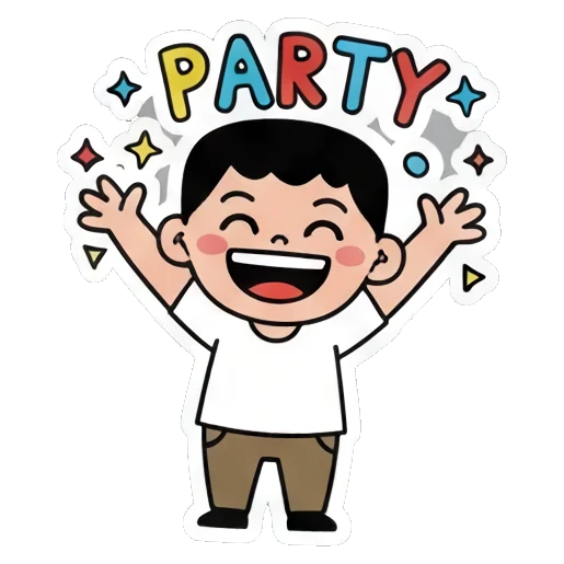partying boy celebrating PARTY! Little Boy's Big Feelings sticker for expressive chats and social replies.