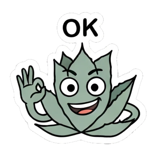 Aloe plant making an OK gesture with a happy smile. Cheerful Aloe Adventures sticker for expressive chats and social replies.