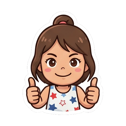 Girl giving a double thumbs up with a smile Cheerful Star Girl Adventures sticker for expressive chats and social replies.