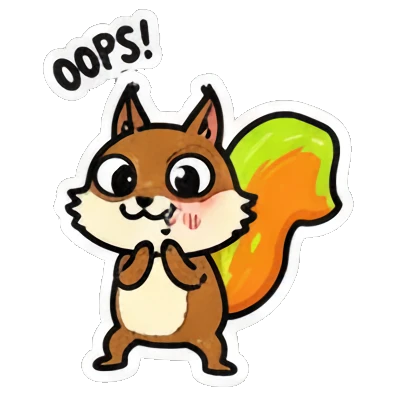 Shy squirrel saying 'OOPS!' with blush. Cute Squirrel Daily Fun sticker for expressive chats and social replies.