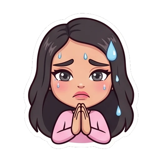Girl sweating with hands together in apology Cheerful Girl Daily Life sticker for expressive chats and social replies.