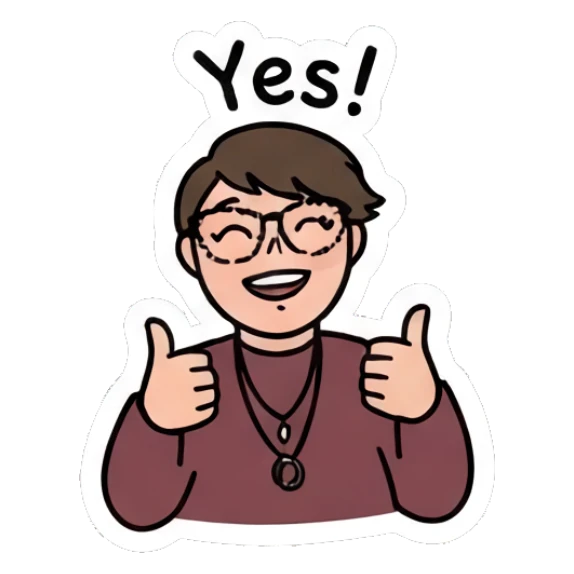 Happy boy giving double thumbs up saying Yes Daily Doodle Boy sticker for expressive chats and social replies.