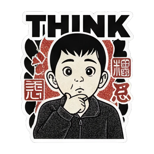 少年托腮思考THINK Vintage Ink Boy Expressions sticker for expressive chats and social replies.