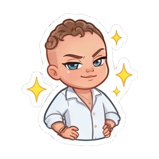 Curly boy looking proud with hands on hips and sparkles Little Curly Boy Expressions sticker for expressive chats and social replies.