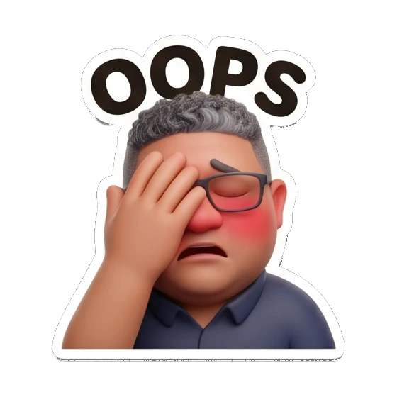 Man with glasses facepalming in embarrassment with text OOPS Office Guy Expressions sticker for expressive chats and social replies.