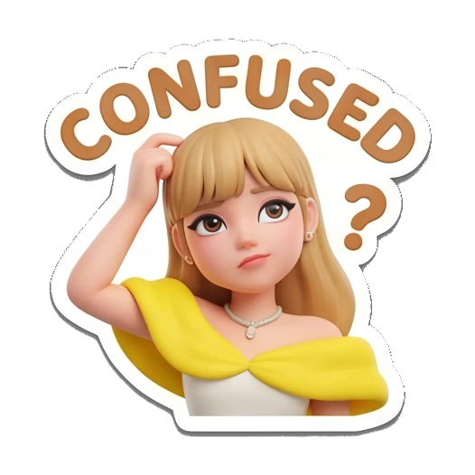Blonde girl scratching head, confused expression. Golden Girl Daily Vibes sticker for expressive chats and social replies.