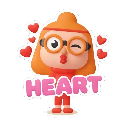Ginger girl blowing a kiss with floating hearts and text HEART Cheerful Ginger Girl Adventures sticker for expressive chats and social replies.