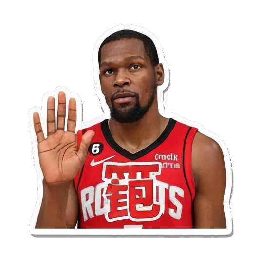 Durant waving hand with '拜拜' text, saying goodbye. Kevin Durant Basketball Moods sticker for expressive chats and social replies.