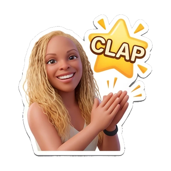 Blonde girl clapping hands with CLAP text Blonde Girl Daily Vibes sticker for expressive chats and social replies.
