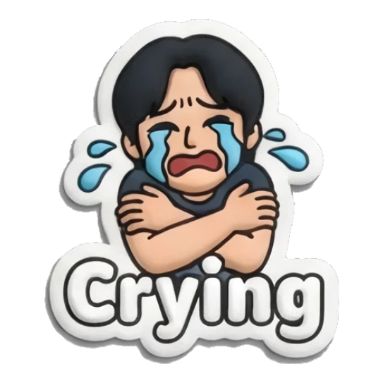 Boy crying with arms crossed and text Crying Puffy Boy Daily Vibes sticker for expressive chats and social replies.