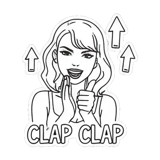 Girl clapping hands with arrows and text Yes! CLAP CLAP Pop Art Girl Expressions sticker for expressive chats and social replies.