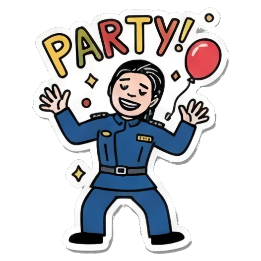 Partying with a balloon, feeling festive Officer's Daily Moods sticker for expressive chats and social replies.
