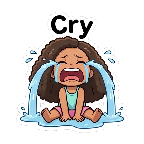 卷发女孩大哭，泪流满面 Curly Haired Girl Expressions sticker for expressive chats and social replies.