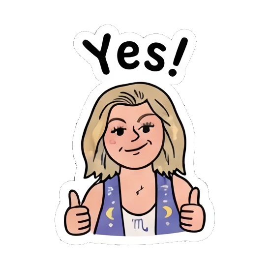 Cheerful girl giving double thumbs up, saying Yes Festival Boho Girl sticker for expressive chats and social replies.
