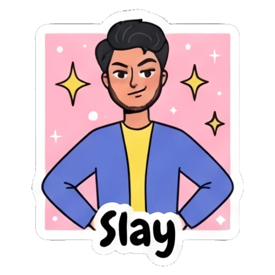 Confident young man posing with sparkles and text Slay Daily Life of a Cool Guy sticker for expressive chats and social replies.
