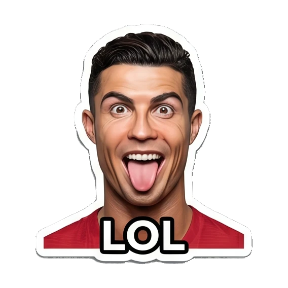 Cristiano Ronaldo sticking tongue out playfully with LOL text Cristiano Ronaldo Expressions sticker for expressive chats and social replies.