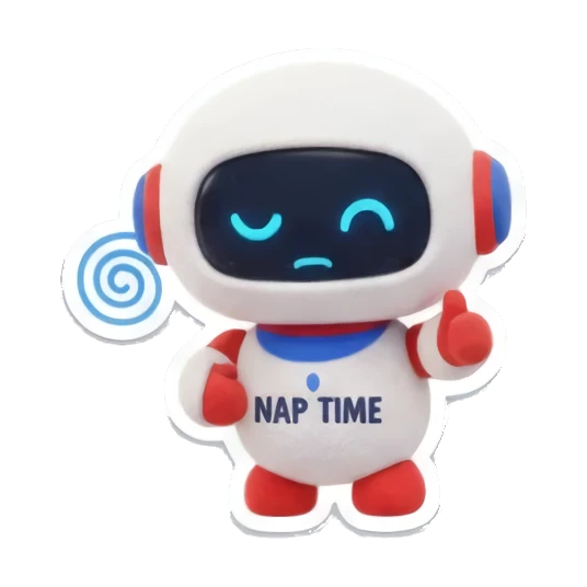 Tired robot needing nap Mini Bot Emotions sticker for expressive chats and social replies.