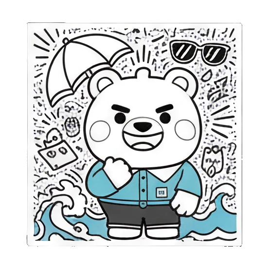 Bear standing confidently with summer beach background Doodle Bear Summer Vibes sticker for expressive chats and social replies.