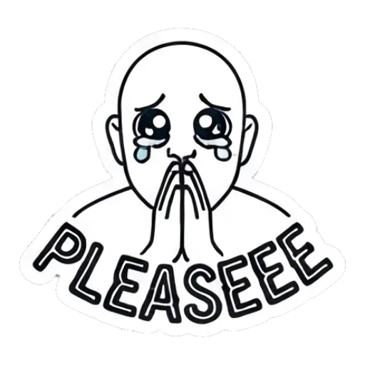 Bald man crying with hands together and 'PLEASEEE' text Bald Guy Daily Vibes sticker for expressive chats and social replies.