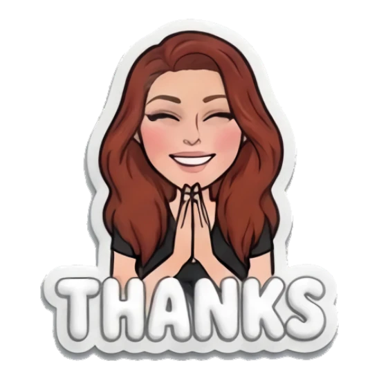 Red-haired girl with hands together in gratitude, text THANKS Red-Haired Girl Daily Moods sticker for expressive chats and social replies.