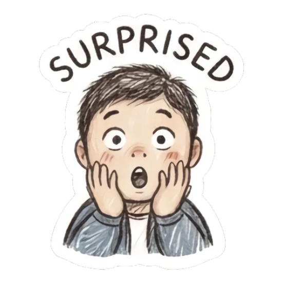 Surprised boy holding face with text SURPRISED. Little Boy Doodle Expressions sticker for expressive chats and social replies.