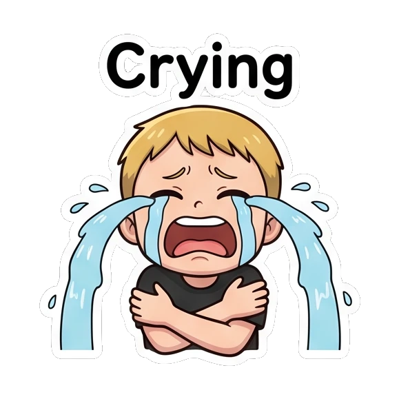 Blonde boy crying loudly with tears streaming down his face Blonde Boy Daily Expressions sticker for expressive chats and social replies.
