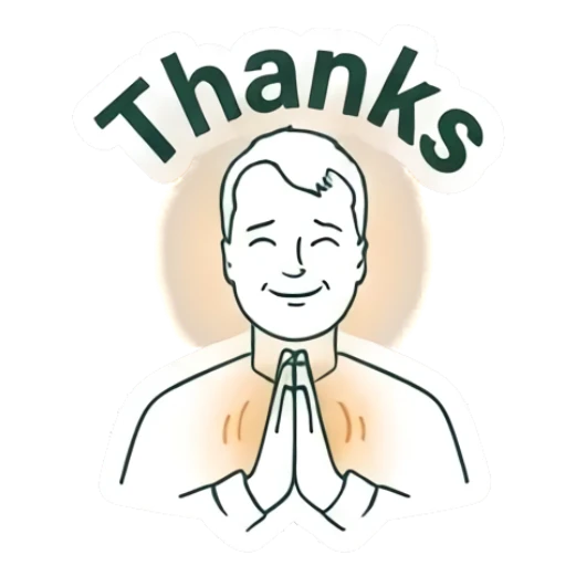 Man with hands in prayer pose with text Thanks Big Thoughts Daily sticker for expressive chats and social replies.