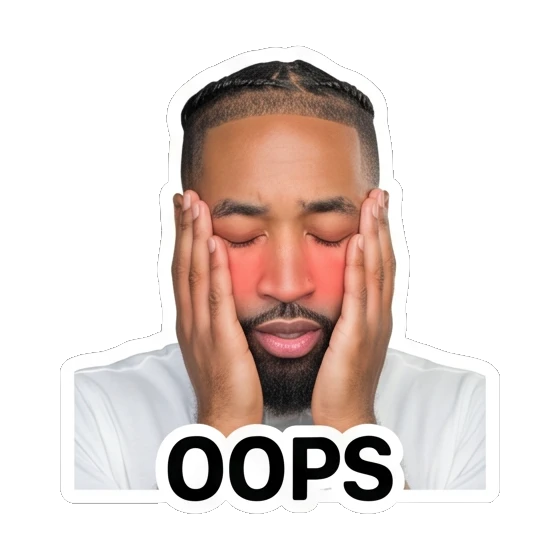 Bearded man covering face in an OOPS moment Daily Vibes with Marcus sticker for expressive chats and social replies.