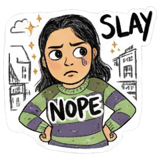 Girl looking sassy with hands on hips saying slay Sketchy Girl Daily Vibes sticker for expressive chats and social replies.