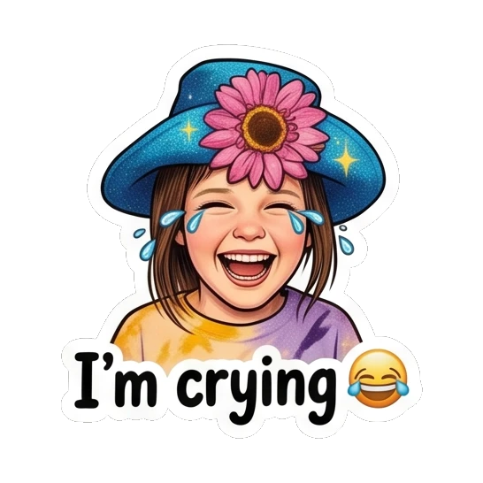 Crying girl laughing with tears of joy with text I'm crying Sunflower Girl Daily Vibes sticker for expressive chats and social replies.