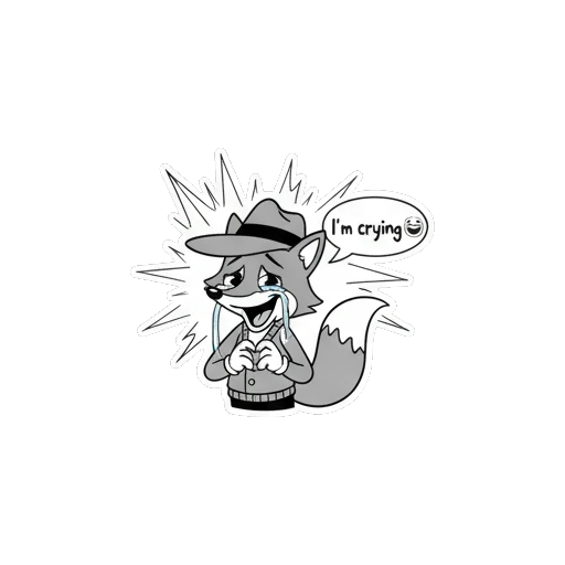 Detective fox crying tears of joy with a speech bubble saying I'm crying Vintage Detective Fox sticker for expressive chats and social replies.