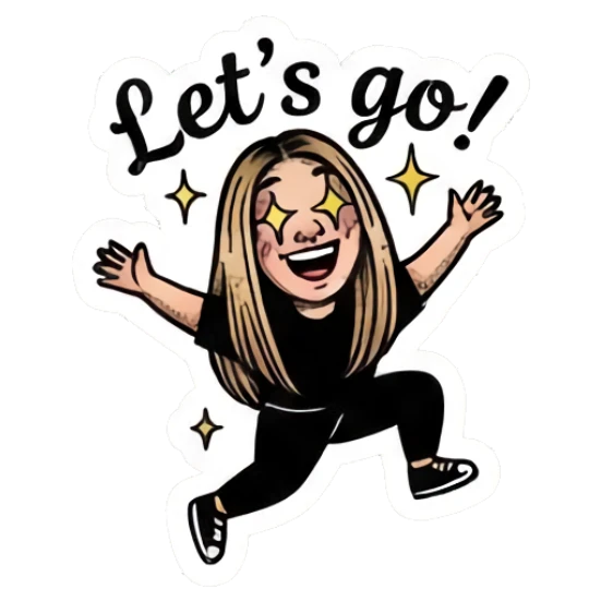 Blonde girl jumping with excitement and text 'Let's go!' Vintage Blonde Expressionist sticker for expressive chats and social replies.