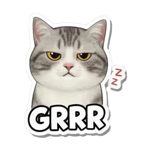 Angry cat growling GRRR. Cute Cat Expressions sticker for expressive chats and social replies.
