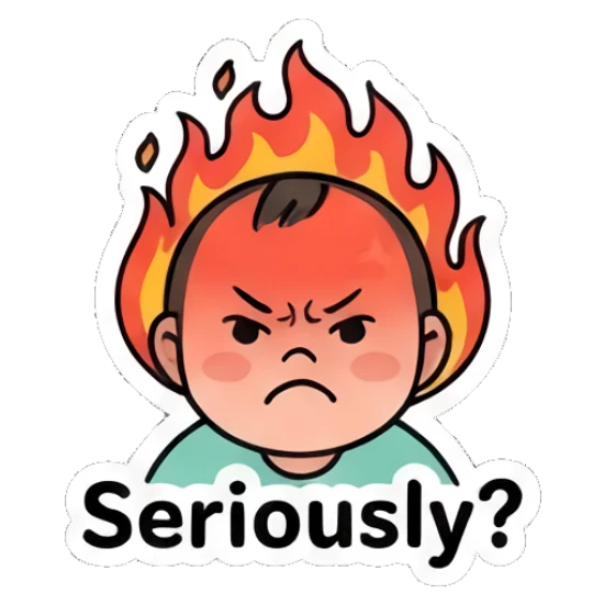Baby looking angry with flames on head. Little Baby Daily Moods sticker for expressive chats and social replies.