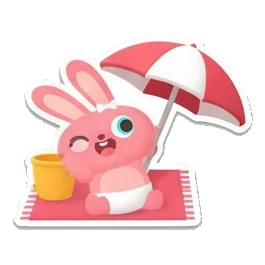 Pink bunny sitting under a beach umbrella. Pink Bunny Beach Day sticker for expressive chats and social replies.