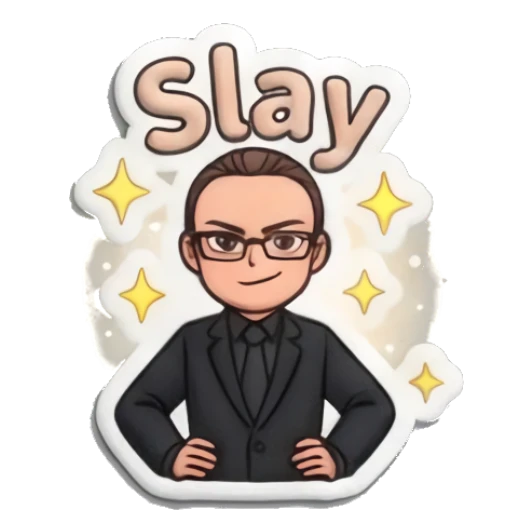 Confident man with hands on hips saying 'Slay' Professional Suit Guy sticker for expressive chats and social replies.