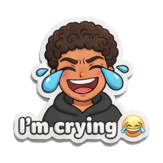 Curly-haired boy laughing hysterically with tears of joy. Curly Hair Boy Daily Vibes sticker for expressive chats and social replies.