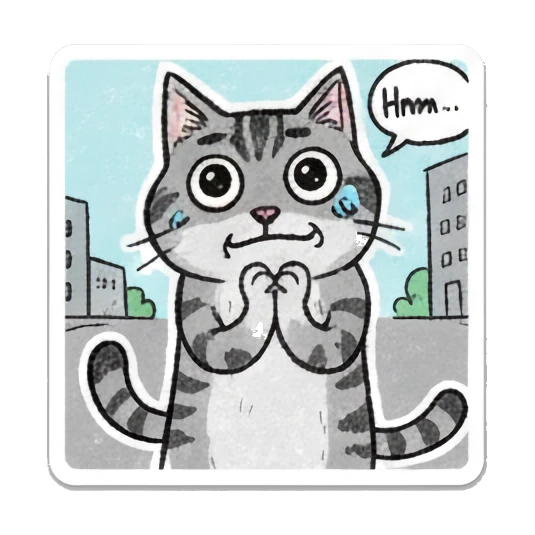 Tabby cat looking slightly sad or contemplative with text Hmm. Doodle Tabby Cat Daily sticker for expressive chats and social replies.