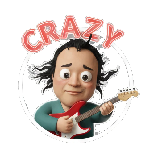 Man rocking out on electric guitar with CRAZY text Musical Man Expressions sticker for expressive chats and social replies.