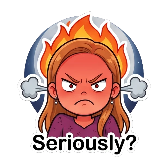 Ginger girl looking furious with a fiery aura and steam from ears Ginger Girl Daily Life sticker for expressive chats and social replies.