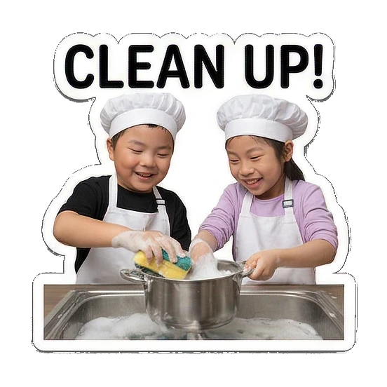 washing dishes together Little Chefs Cooking Adventures sticker for expressive chats and social replies.