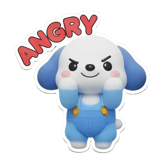 蓝色小狗双手握拳，文字ANGRY，愤怒表情 Blue Puppy Daily Adventures sticker for expressive chats and social replies.